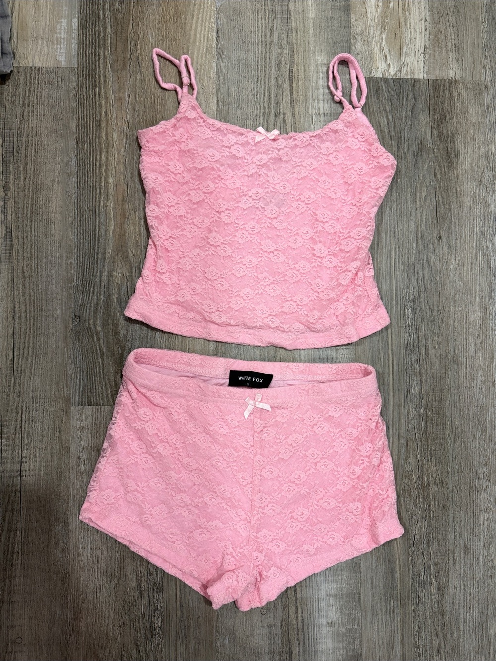 White Fox Boutique Pink Lace Cami & Shorts Pajama Set